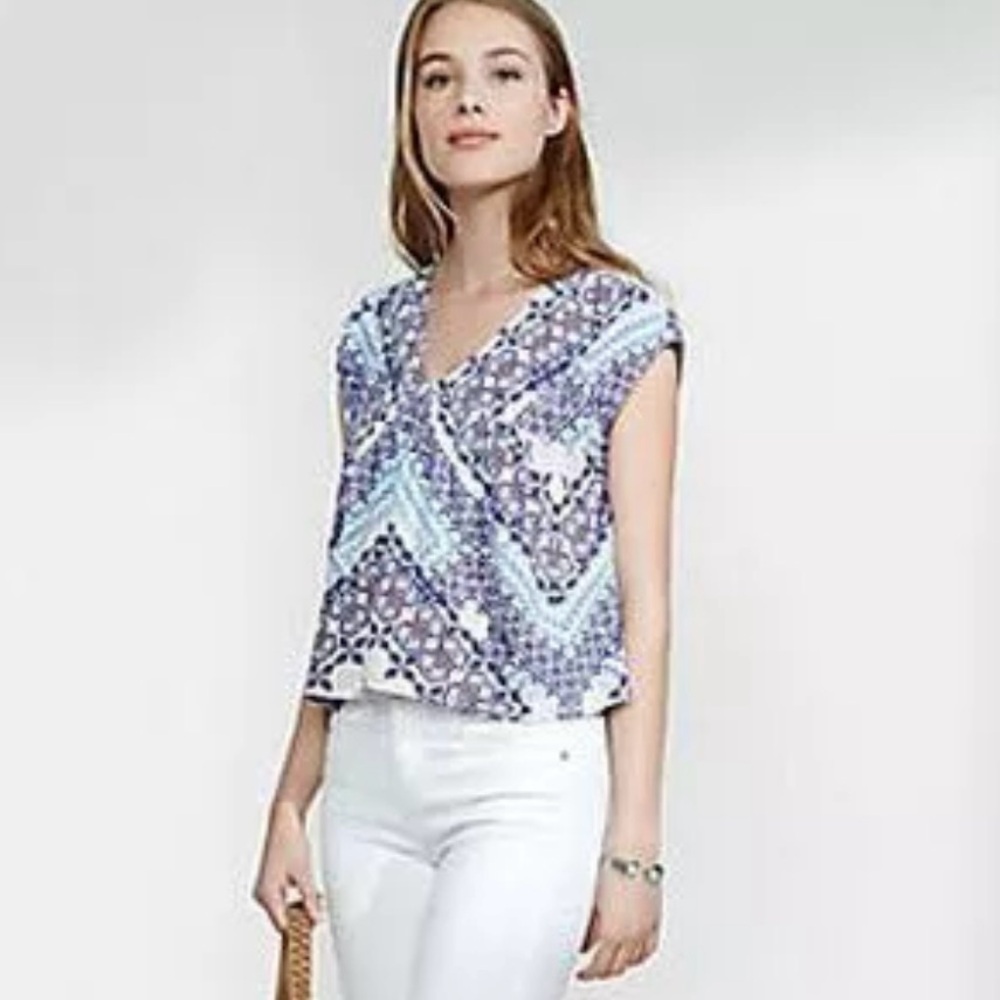 EXPRESS Colorful Boho Top Shirt Tassel Tie Back Size M